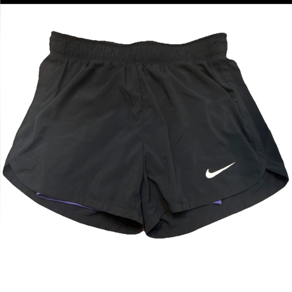 Nike Women's Black Athletic Shorts with White Swoosh